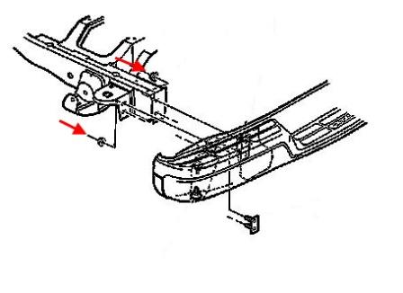 Esquema de montaje del parachoques trasero GMC Savana (1996-2002)