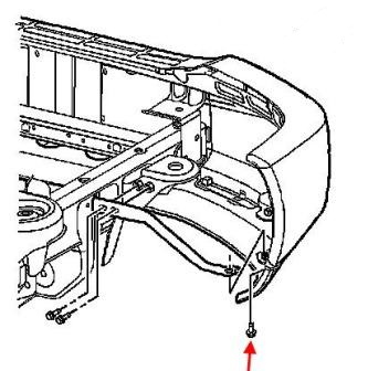 Diagrama de fijación del parachoques delantero GMC Savana (después de 2003)