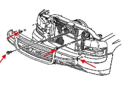 Schéma de montage du pare-chocs avant GMC Sierra (1999-2007)