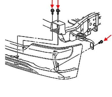 Front bumper mounting diagram for GMC Sierra (1999-2007)