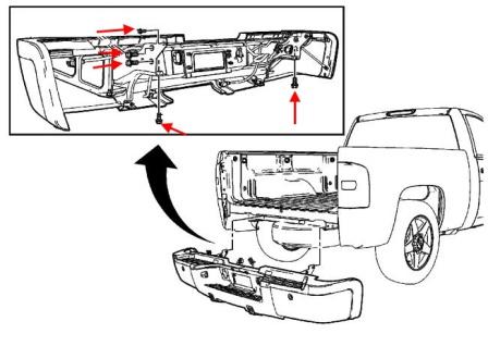 Schéma de montage du pare-chocs arrière GMC Sierra (2007-2015)
