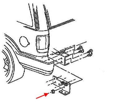 Rear bumper mounting diagram for GMC Sonoma (1994-2004)