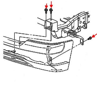 Befestigungsschema einer vorderen Stoßstange GMC Yukon (2000-2006)