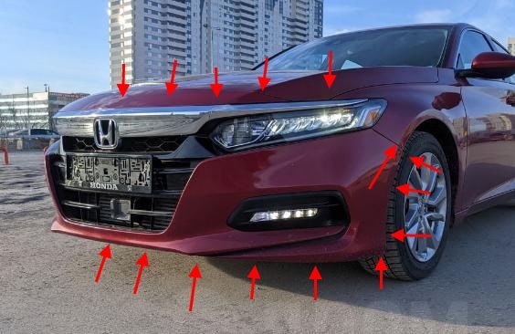 места крепления переднего бампера Honda Accord 10 (2017+)