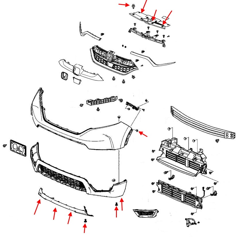 Schéma de montage du pare-chocs avant Honda CR-V 5 (2016+)
