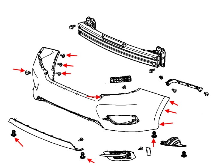 Schéma de montage pare-chocs arrière Honda Civic 10 (2015+)