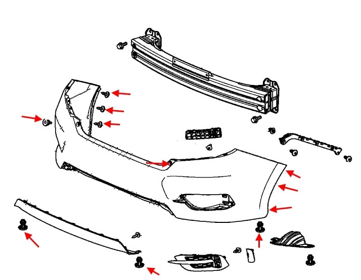 Montageschema Heckstoßstange Honda Civic 10 (2015+)