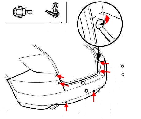 Diagrama de montaje del parachoques trasero Honda Crosstour 