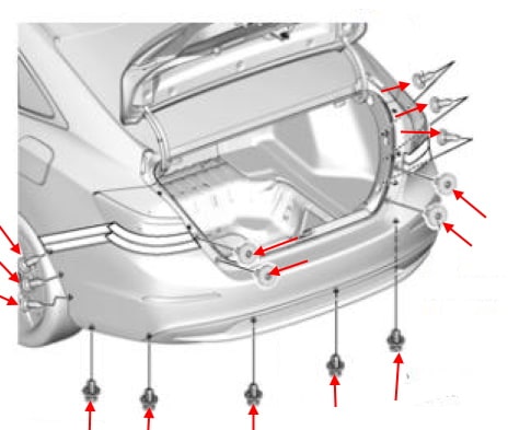 Diagrama de montaje del parachoques trasero Honda Insight (2018+)