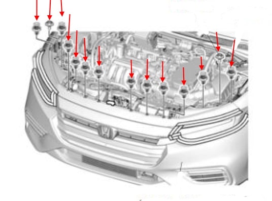 Diagrama de montaje del parachoques delantero Honda Insight (2018+)