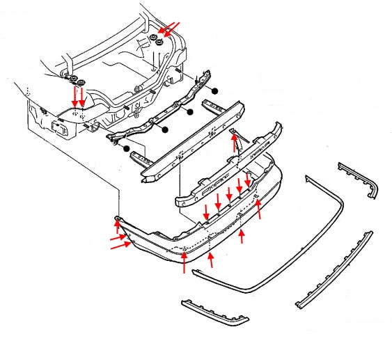 Схема крепления заднего бампера Honda Legend (1996-2004)