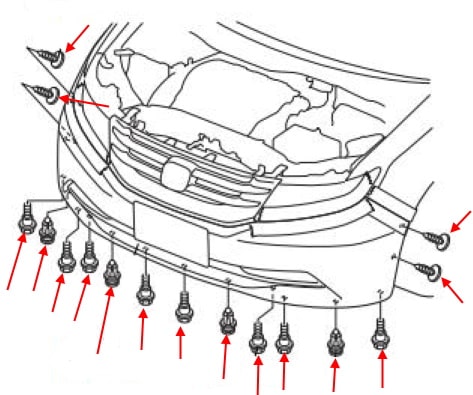 Front bumper mounting scheme Honda Odyssey (2013-2020) 