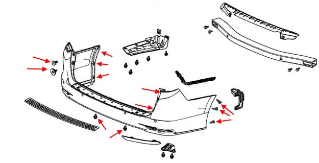 Schéma de montage pare-chocs arrière Honda Odyssey (2013-2020)