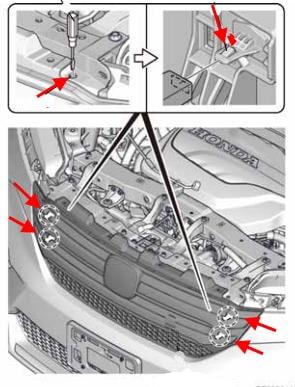 Схема крепления переднего бампера Honda Pilot (2016-2021)