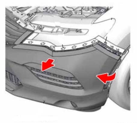 Схема крепления переднего бампера Honda Pilot (2016-2021)