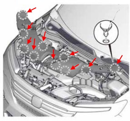 Schéma de montage du pare-chocs avant Honda Pilot (2016-2021)