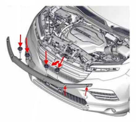 Diagrama de montaje de la parrilla del radiador Honda Pilot (2016-2021)