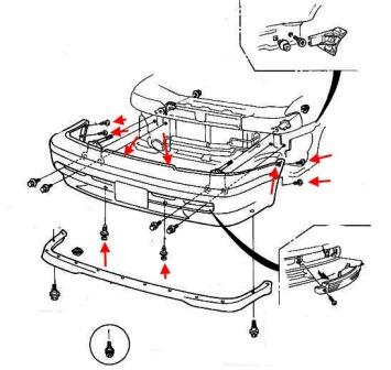 diagrama de montaje del parachoques delantero Honda Accord 4 (1990-1993)