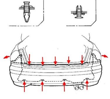 Montageschema für die hintere Stoßstange Honda Accord 5 (1993-1998)
