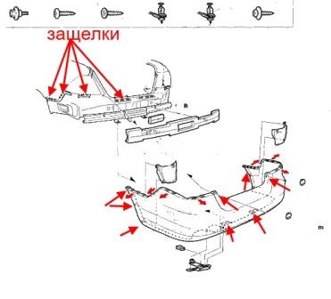 diagrama de montaje del parachoques trasero Honda Accord 7 (2002-2008)