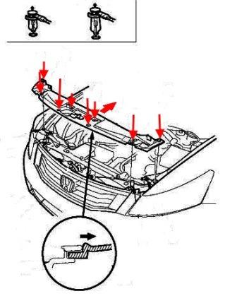 Schéma de fixation du pare-chocs avant Honda Accord 8 (après 2008)