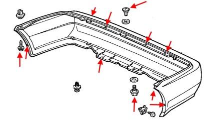 diagrama de montaje del parachoques trasero Honda Civic 5 (1991-1995)