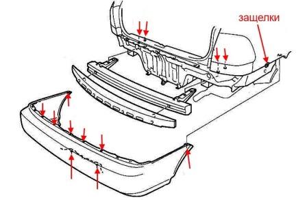 diagram of rear bumper Honda Civic 6 (1995-2000)