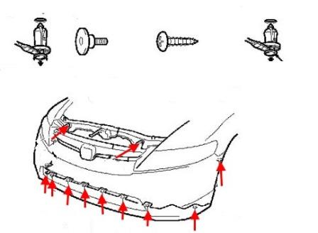 Schéma de montage du pare-chocs avant Honda Civic 8 (2005-2011)