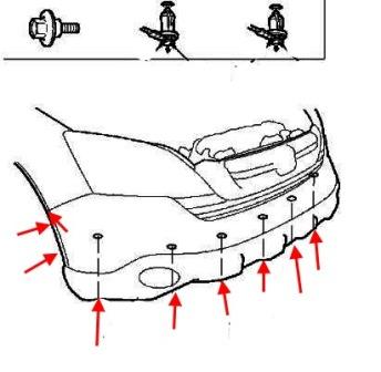 scheme of fastening of front bumper Honda CR-V 3 (2007-2011)