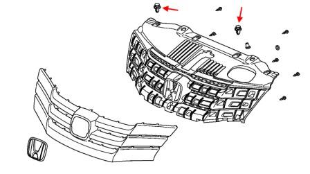 Diagrama de montaje de la rejilla del radiador de Honda City (2008-2014)