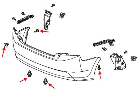 Diagrama de montaje del parachoques trasero del Honda City (2008-2014)