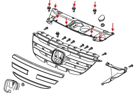 схема крепления переднего бампера Honda FR-V 