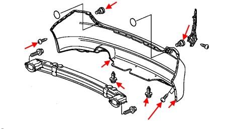 diagrama de montaje del parachoques trasero Honda FR-V 