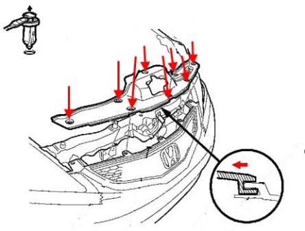 diagrama de montaje del parachoques delantero Honda Fit / Jazz (2007-2013)