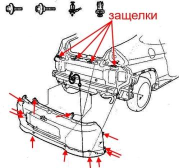scheme of fastening of a back bumper Honda Insight (1999-2006)