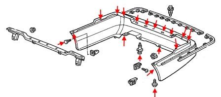 Schéma de montage du pare-chocs arrière Honda Legend KA9 (1996-2004)
