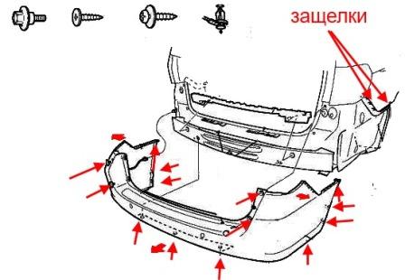 diagram of rear bumper Honda Odyssey RB1, RB2 (2003-2008)