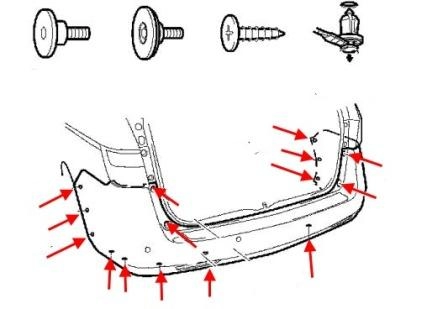 diagram of rear bumper Honda Odyssey RB3, RB4 (2008-2013)