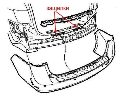diagram of rear bumper Honda Odyssey RB3, RB4 (2008-2013)