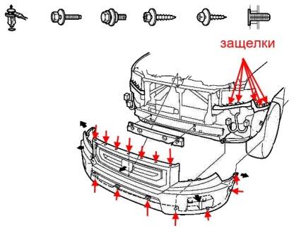 Diagrama de montaje del parachoques delantero Honda Ridgeline