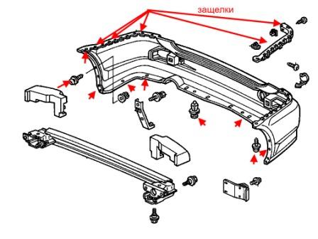 Diagrama de montaje del parachoques trasero Honda Stream