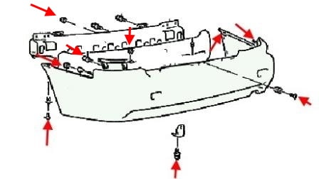 Diagrama de montaje del parachoques trasero Hyundai Accent X3 (1994-1999)