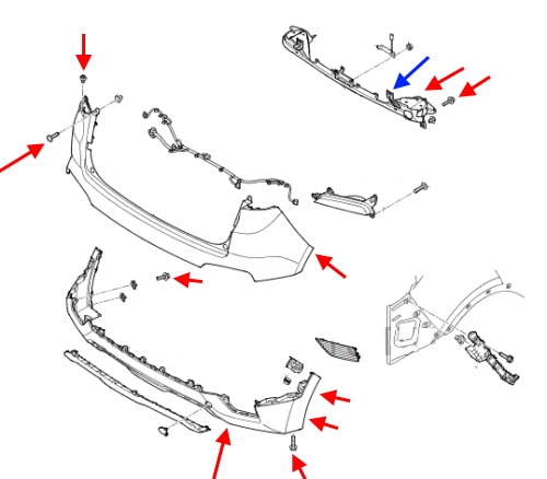 Diagrama de montaje del parachoques trasero Hyundai Creta (ix25)