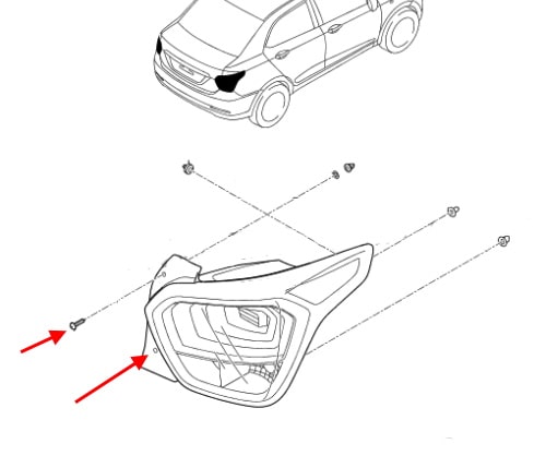 Hyundai i10 (2014+) Rücklicht Befestigungsdiagramm