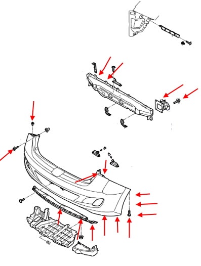 Diagrama de montaje del parachoques trasero Hyundai i30 (2011-2017)
