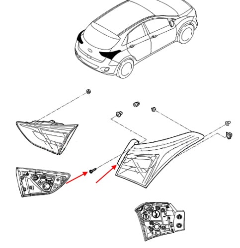 Схема крепления заднего фонаря Hyundai i30 (2011-2017)