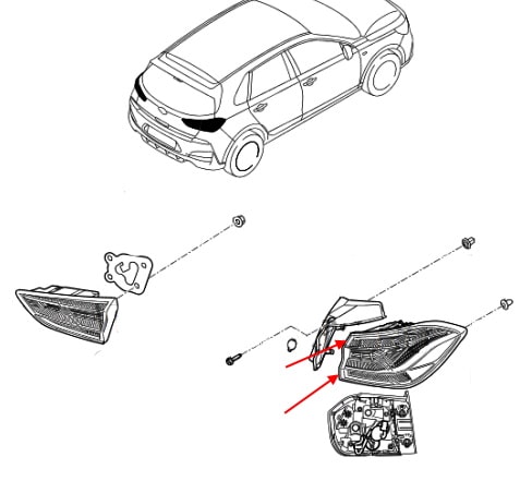 Schéma de montage du feu arrière de la Hyundai i30 PD (2016+)