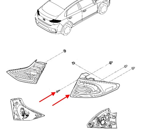 Diagrama de montaje de la luz trasera del Hyundai Ioniq
