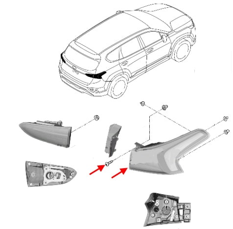 Hyundai Santa Fe rear light mounting scheme (2018+)