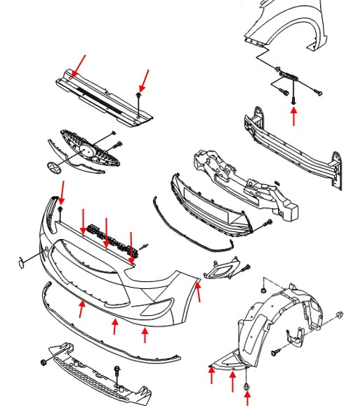 Diagrama de montaje del parachoques trasero Hyundai ix20